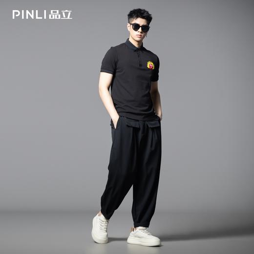 PINLI品立2025夏季新款太阳贴布绣花修身翻领短袖POLO衫男士体恤BG252112045 商品图1