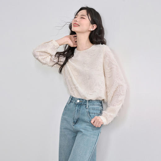 韩系甜美重工立体流苏提花衬衫女2025圆领宽松衬衣V0350179 商品图4