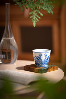 富玉窑  景德镇全手工青花玲珑柿柿如意手作茶器品茗杯主人杯