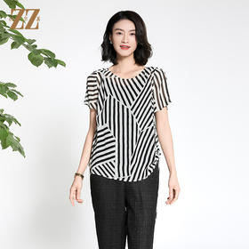 佐尔美夏季新款新中式国风时尚气质桑蚕丝短袖衬衣女M42CS27