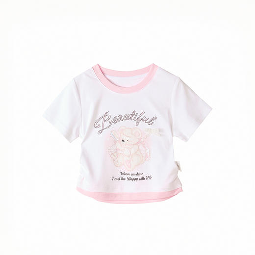 笛莎Deesha 童装女童T恤2025夏新款女童萌趣图案假两件圆领T恤 商品图4