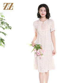 佐尔美夏季新款甜美减龄碎花时尚气质桑蚕丝短袖连衣裙女M42LS31