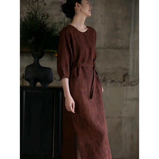 牧衣游原创 凤尾花四经罗香云纱连衣裙新款古典东方真丝长裙 辞兰 商品图1