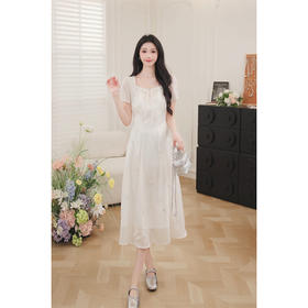 鹿向南「清颜」文艺温柔连衣裙女2025夏季新款收腰显瘦白色裙子DYL661763