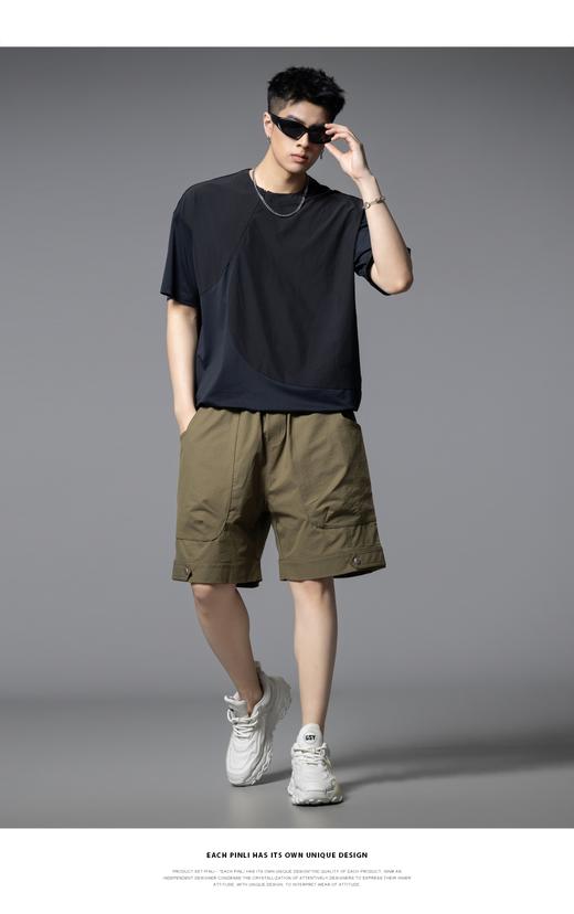 PINLI品立2025夏季新款宽松直筒休闲短裤男潮牌工装大口袋五分裤GD252117340 商品图7
