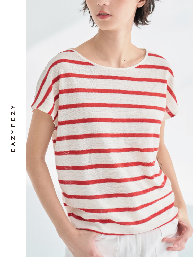 2025SS 有机亚麻条纹短袖针织衫