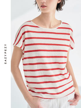 2025SS 有机亚麻条纹短袖针织衫