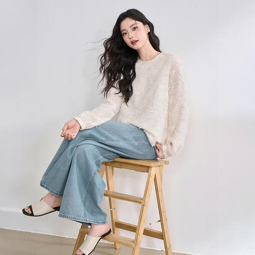 韩系甜美重工立体流苏提花衬衫女2025圆领宽松衬衣V0350179 商品图3