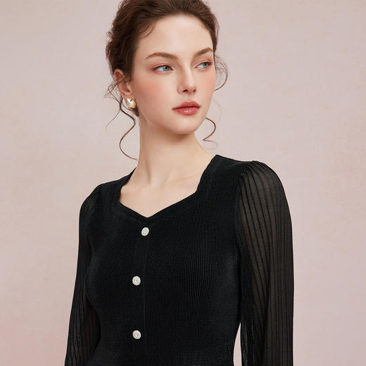 QF8342025新款法式浪漫压褶坑条修身显瘦可容大尺寸渐变连衣裙 商品图4