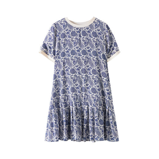 丁摩 国风青花瓷印花短裙夏季女裝小个子桑蚕丝裙子连衣裙女5ZF-46850 商品图4