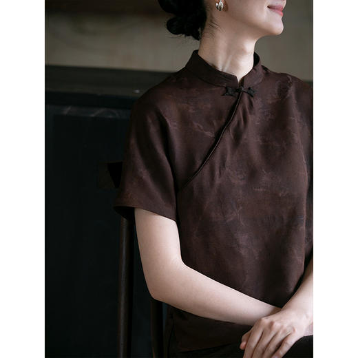 牧衣游原创 海棠花四经罗香云纱套头衫重磅桑蚕丝新中式上衣 清歌 商品图3