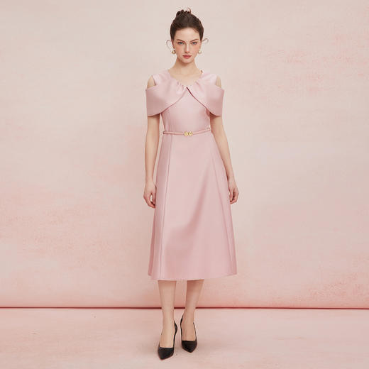 QF880新款赫本风蝴蝶结落肩收腰放摆显高显瘦宴会轻礼服连衣裙 商品图3