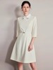 IWY/米白色连衣裙七分袖新款设计感拓花翻领西服裙美容院工作服Q1270 商品缩略图1