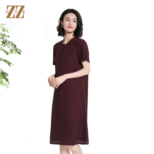 佐尔美夏季新款新中式国风时尚气质100桑蚕丝短袖连衣裙女M42LS22 商品图2