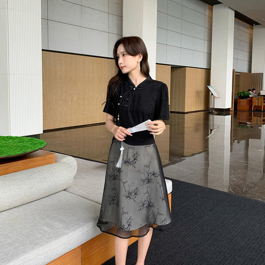 奢姿大码女装2025夏季时尚拼接中式旗袍连衣裙胖妹妹气质立领裙子9942826370【1】 商品图1