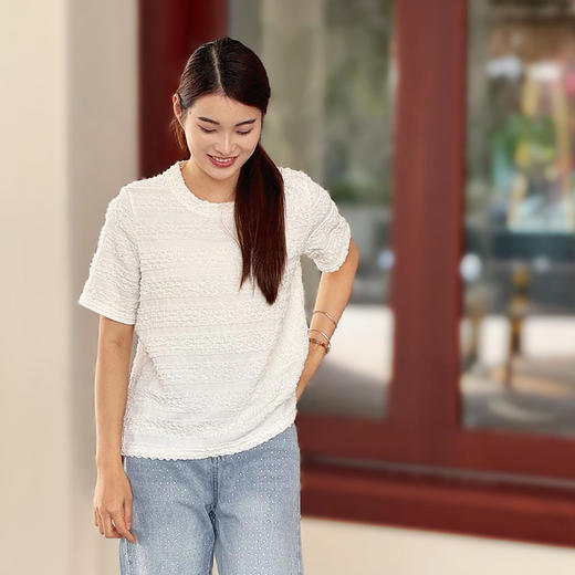 【樱西玛ENXIMANE 重工褶皱肌理感网纱短袖T】经典圆领正肩短款设计 舒适百搭 细腻柔软 不会闷热 商品图8