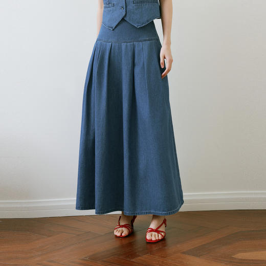 【严选】诗凡黎复古摩登牛仔半身裙2025夏新款古着色调轻量感A字中长裙7G4240291 商品图2