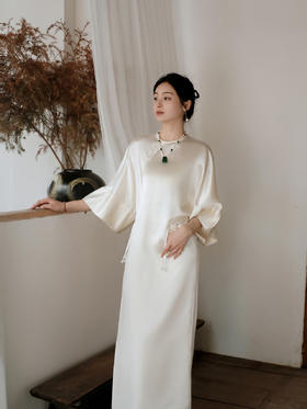 盛唐牡丹 | 丝毛新中式挽袖长裙