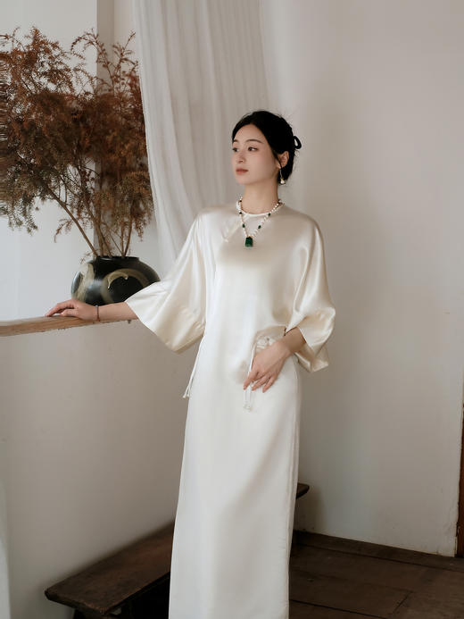 盛唐牡丹 | 丝毛新中式挽袖长裙 商品图0