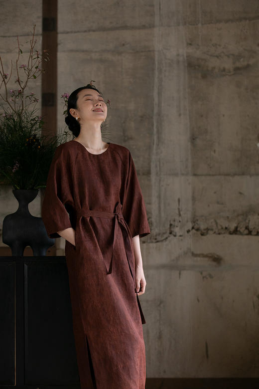 牧衣游原创 凤尾花四经罗香云纱连衣裙新款古典东方真丝长裙 辞兰 商品图5