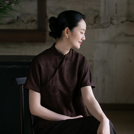 牧衣游原创 海棠花四经罗香云纱套头衫重磅桑蚕丝新中式上衣 清歌 商品图0