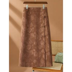 丁摩 高端黑色半身裙女春秋季新款复古国风印花直筒裙包臀a字裙子5ZF-2356