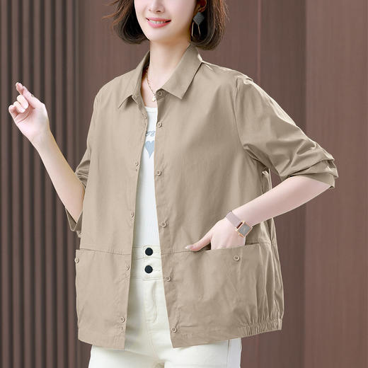 丁摩 长袖衬衫女大码显瘦宽松休闲短款小个子中年妈妈纯棉薄款单层外套5ZF-  323255 商品图1