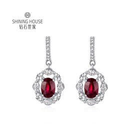 【红宝石耳饰】钻石世家 18K金红宝石镶钻耳饰耳环耳钉   高级设计珠宝系列 让人一见倾心的红宝石 演绎女性的高贵柔情 也寓意着浪漫炙热的美好感情