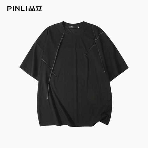 PINLI品立2025夏季新款设计感撞色车线T恤男士潮牌宽松休闲体恤衫B252111025 商品图3
