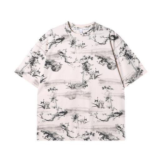 T3076夏季高级感新款国风水墨花卉圆领短袖T恤休闲时尚宽松套头上衣 商品图1