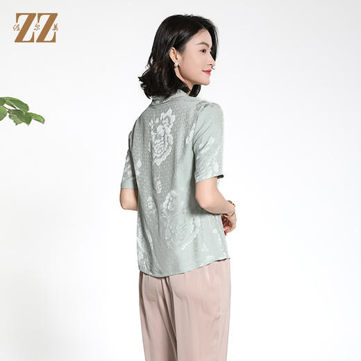 佐尔美夏季新款新中式国风时尚气质100%桑蚕丝短袖衬衣女M42CS85 商品图3