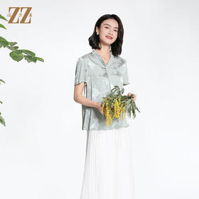 佐尔美夏季新款新中式国风时尚气质100%桑蚕丝短袖衬衣女M42CS97