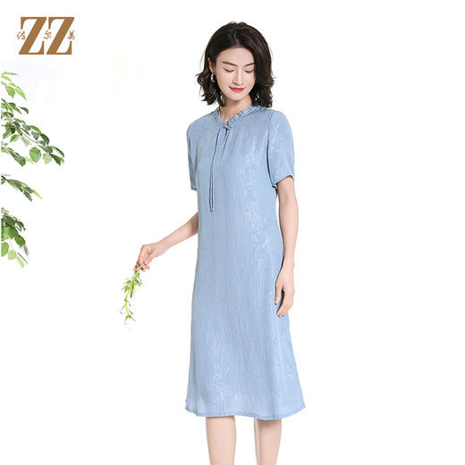佐尔美夏季新款新中式国风100%桑蚕丝短袖连衣裙女M42LS18 商品图1