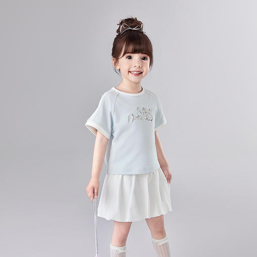 笛莎Deesha 童装女童套装2025夏新款女童银色装饰蓝白套装 商品图1