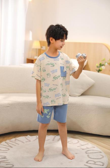 【单件6折/2件5折】【秀黛】男童圆领针织短袖套装男童睡衣家居服S2441003T【门店同款】 商品图0