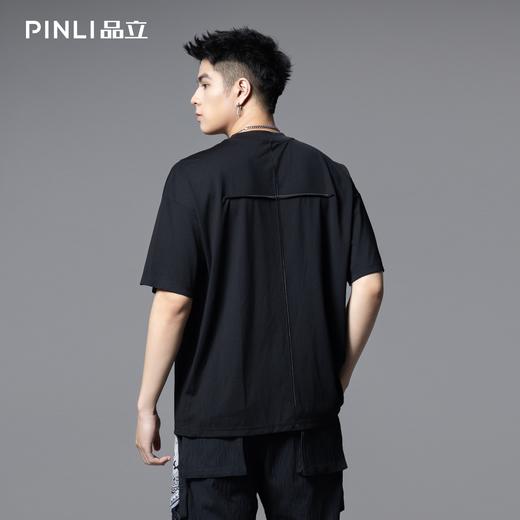 PINLI品立2025夏季新款设计感撞色车线T恤男士潮牌宽松休闲体恤衫B252111025 商品图2
