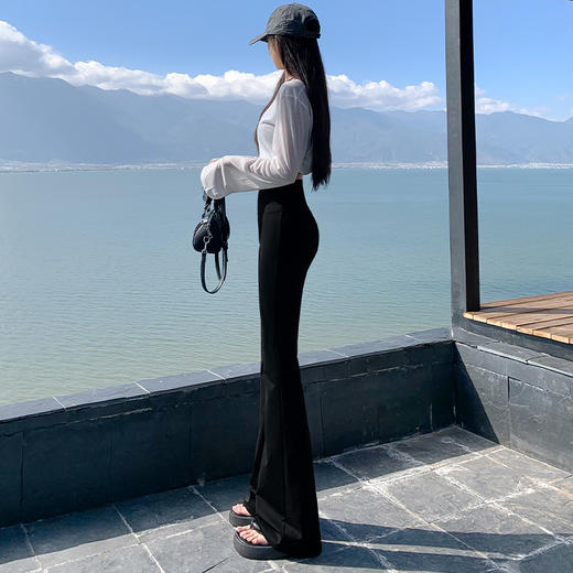 雀说微喇鲨鱼裤女外穿高腰修身显瘦垂感马蹄裤薄款打底裤春秋季喇叭裤AL9127 商品图3