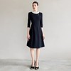 IWY/法式赫本风连衣裙高级感黑色接拼米色缎面翻圆领职业西服a字裙Q1302 商品缩略图0