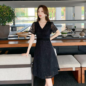 奢姿大码女装2025夏季时尚v领短袖连衣裙胖妹妹气质减龄蕾丝裙子9952853167