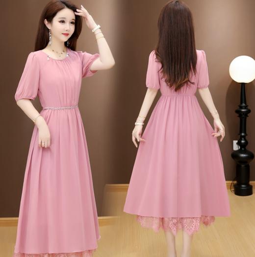 QYM 25X9532-Y雪纺连衣裙百褶裙时尚拼结蕾丝下摆中长裙 商品图2