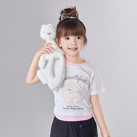 笛莎Deesha 童装女童T恤2025夏新款女童萌趣图案假两件圆领T恤