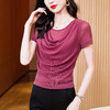 KQL E37M2586洋气修身显瘦纯色荡领网纱短袖打底小衫t恤 商品缩略图1
