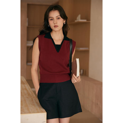 HeyDres撞色翻领针织背心女夏季复古宽松内搭新款外穿无袖短上衣 商品图2