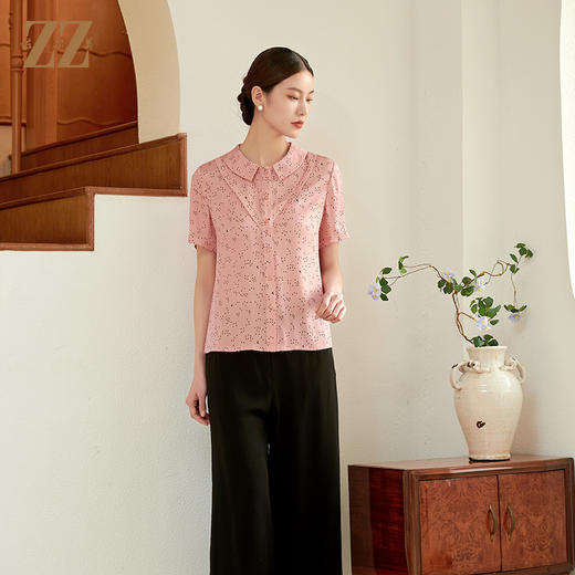 佐尔美夏季新款时尚气质桑蚕丝真丝短袖衬衫女M42CS62 商品图1