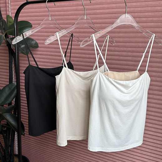 【免穿文胸】官网899！莫代尔桑蚕丝棉混纺一字领打底背心女 文胸吊带二合一带胸垫内衣 商品图10