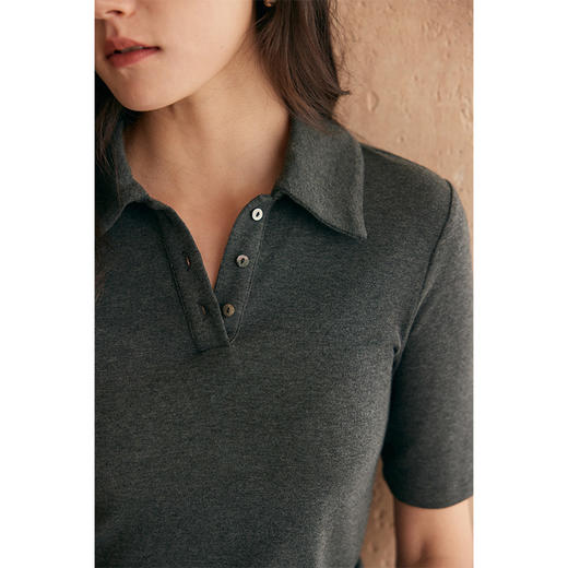 HeyDress法式polo领T恤女夏季复古修身显瘦短袖新款百搭休闲上衣 商品图2