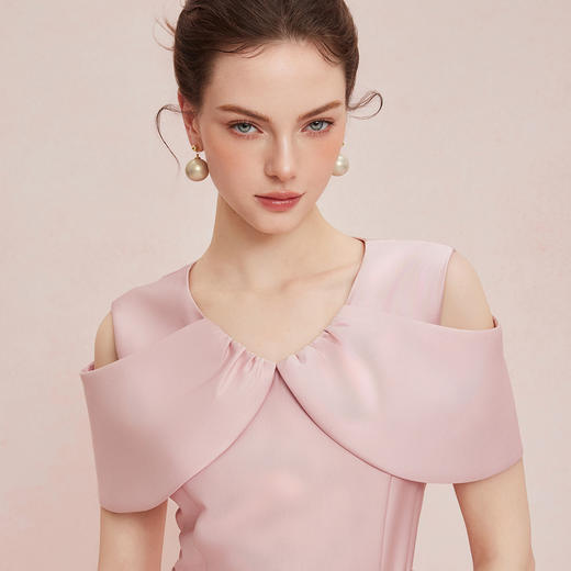 QF880新款赫本风蝴蝶结落肩收腰放摆显高显瘦宴会轻礼服连衣裙 商品图2