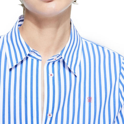 CHCH2025春夏休闲蓝色条纹时髦衬衫女上衣修身设计感通勤衬衣 商品图2