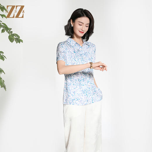 佐尔美夏季新款新中式国风时尚气质桑蚕丝短袖衬衣女M42CS26 商品图1