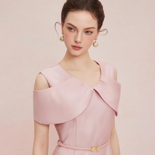 QF880新款赫本风蝴蝶结落肩收腰放摆显高显瘦宴会轻礼服连衣裙 商品图4